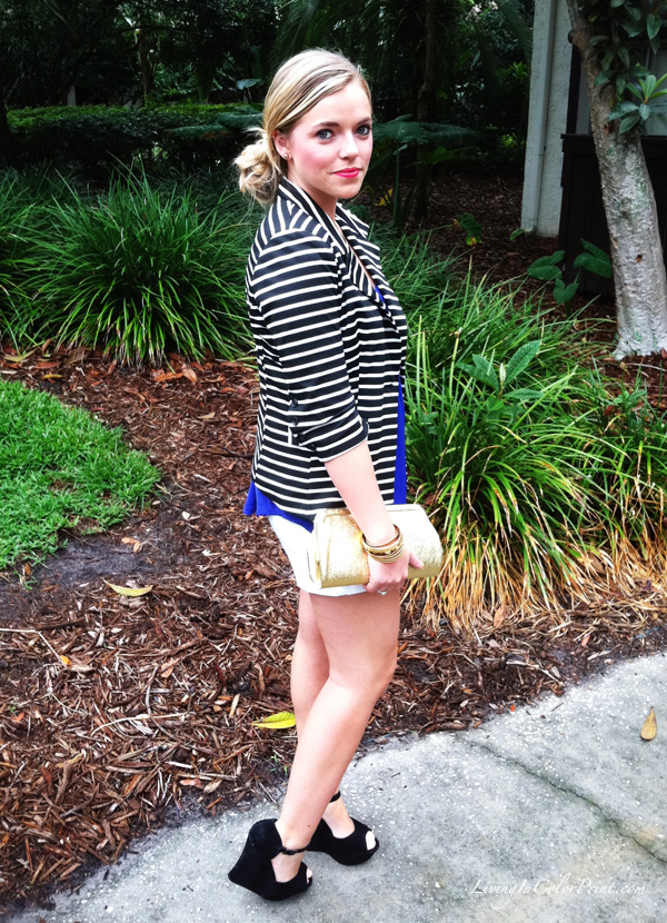 girls night out ootd, stripe blazer, blogger outfit