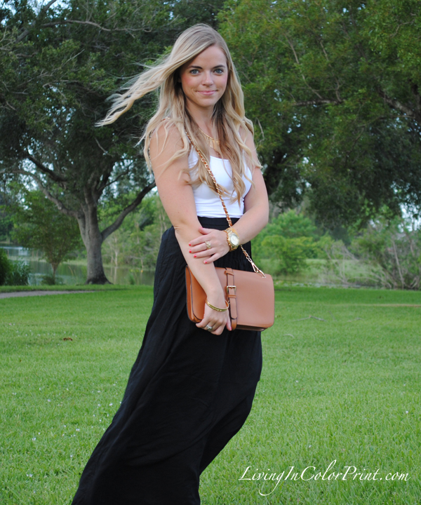 Aztec Necklace and black maxi skirt