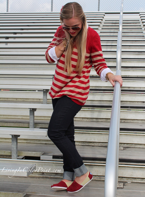Levis styled with striped sweater