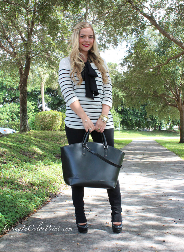 Black and white outfit, black and white stripe sweater, Kristin Clark blogger