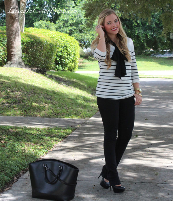 Black + White outfit, 4 ways to wear black and white, black and white stripe sweater, Kristin Clark blogger
