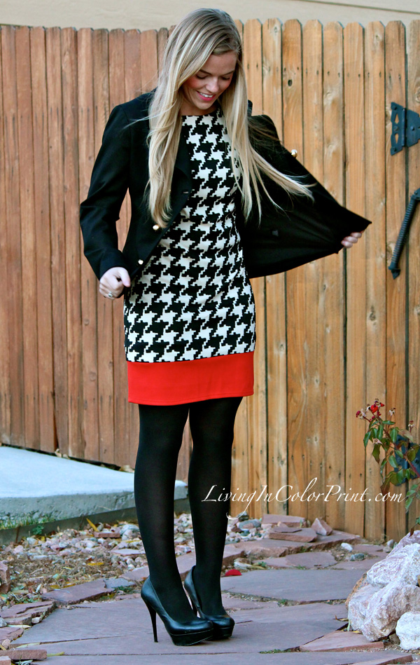 Shifty in Houndstooth, Houndstooth Shift dress, Alice and Trixie jacket 
