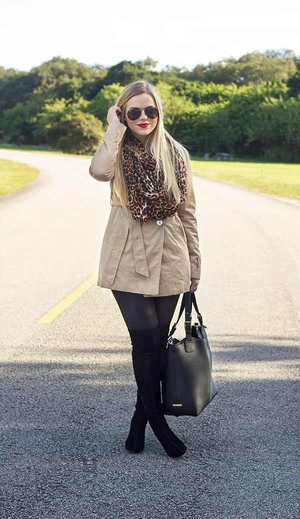 Leopard Scarf + Tan Trench