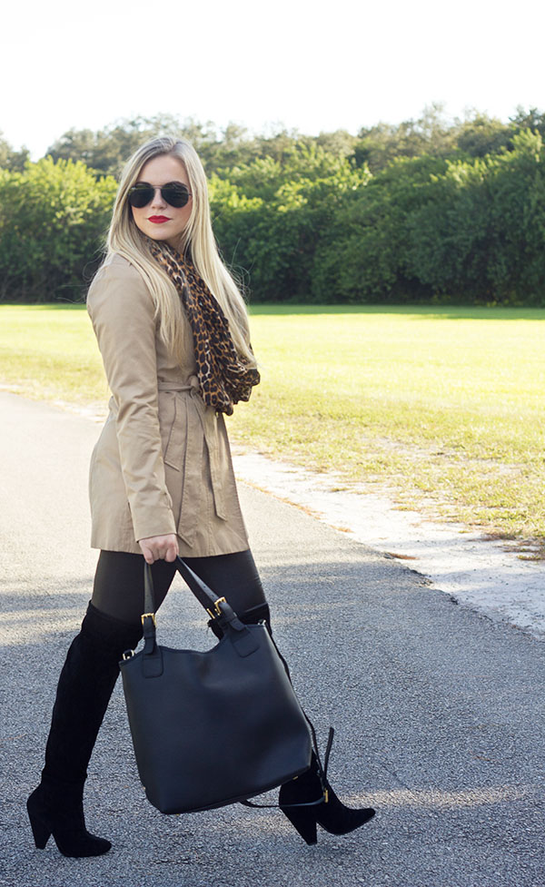 Leopard Scarf + Tan Trench