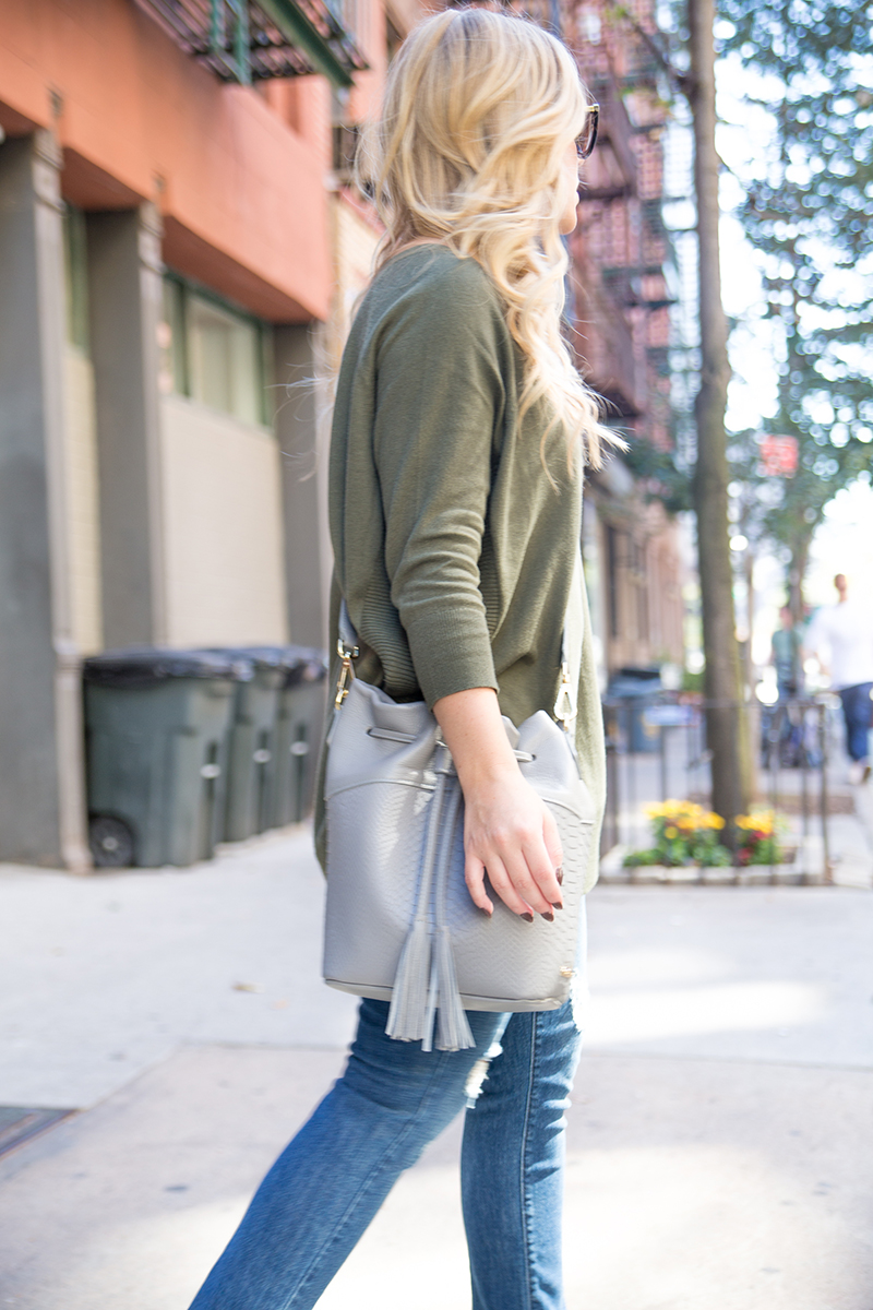 Olive Sweater + Blackless Mule Loafers