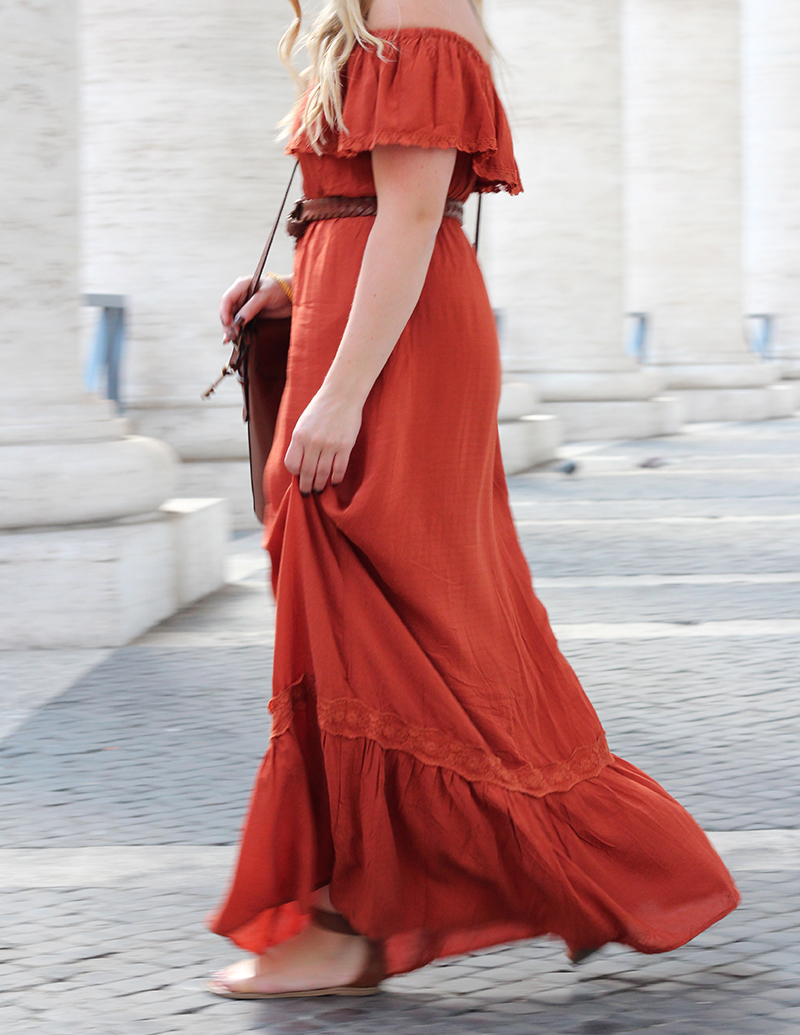 rust colored maxi dress in Rome