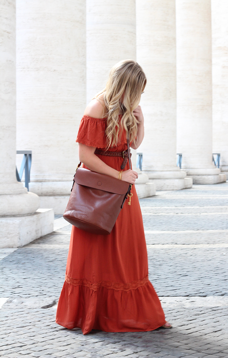 rust colored maxi dress in Rome