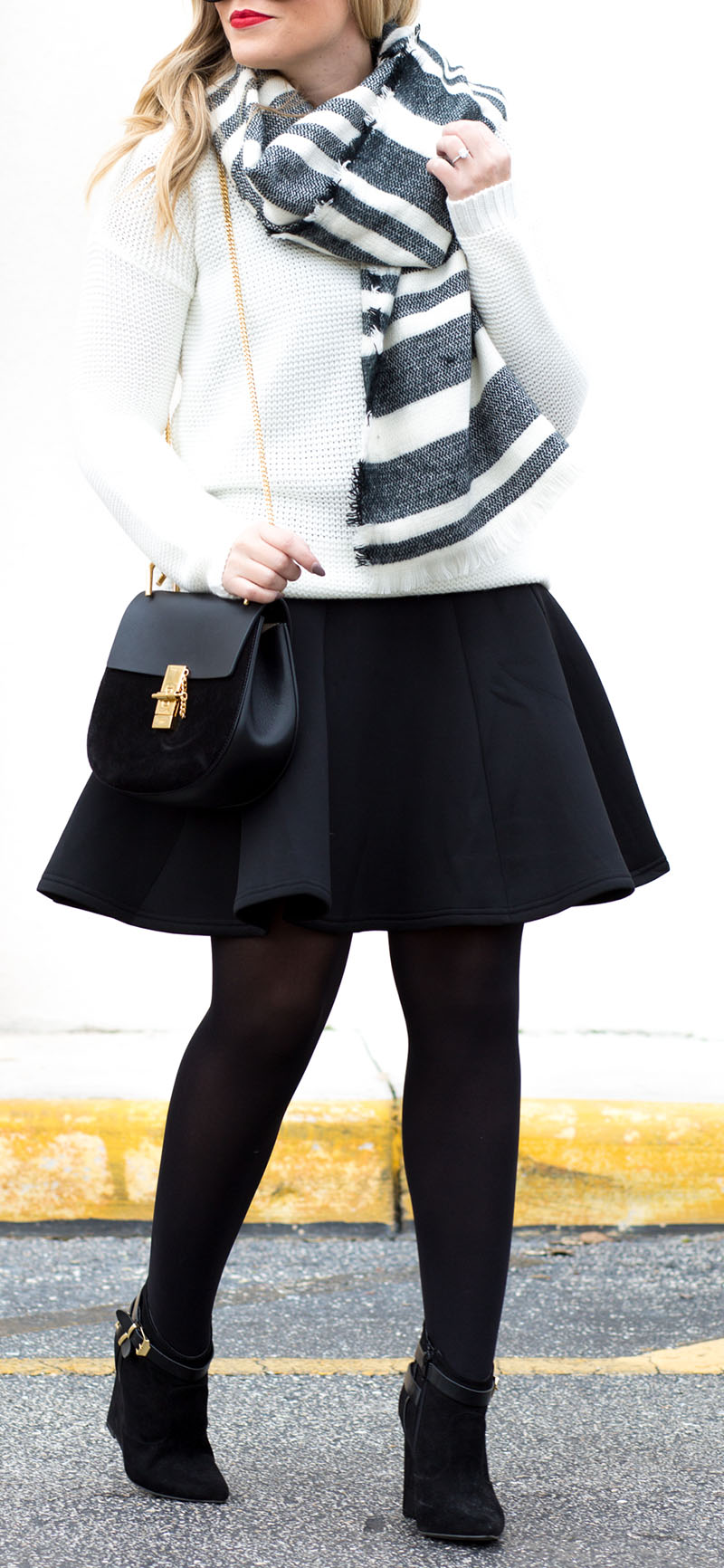 Black Scuba Dress + Cream Waffle Sweater