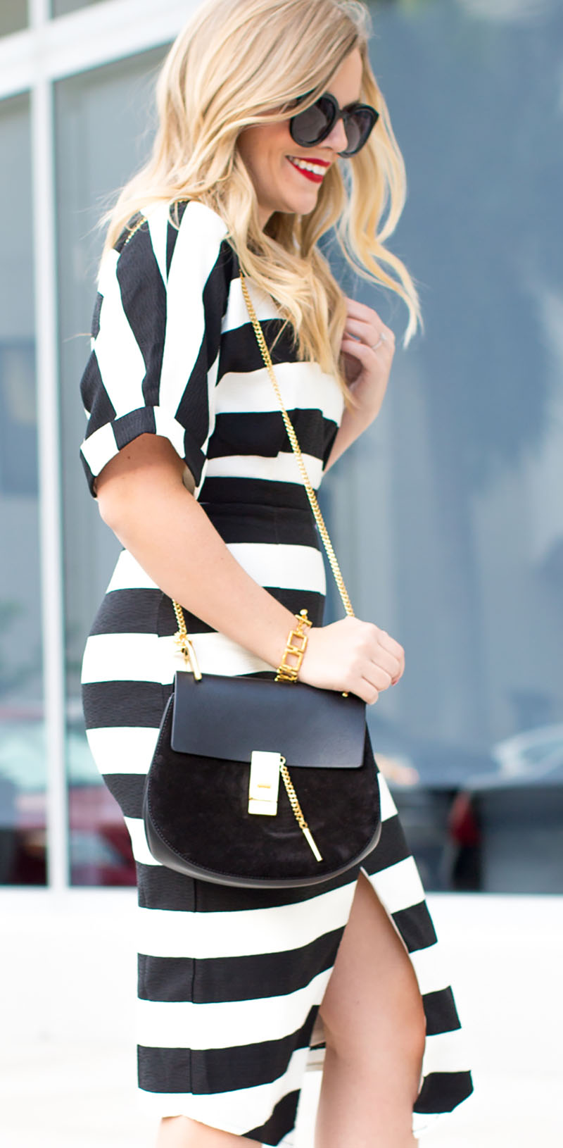 Black + White Stripe Midi Dress