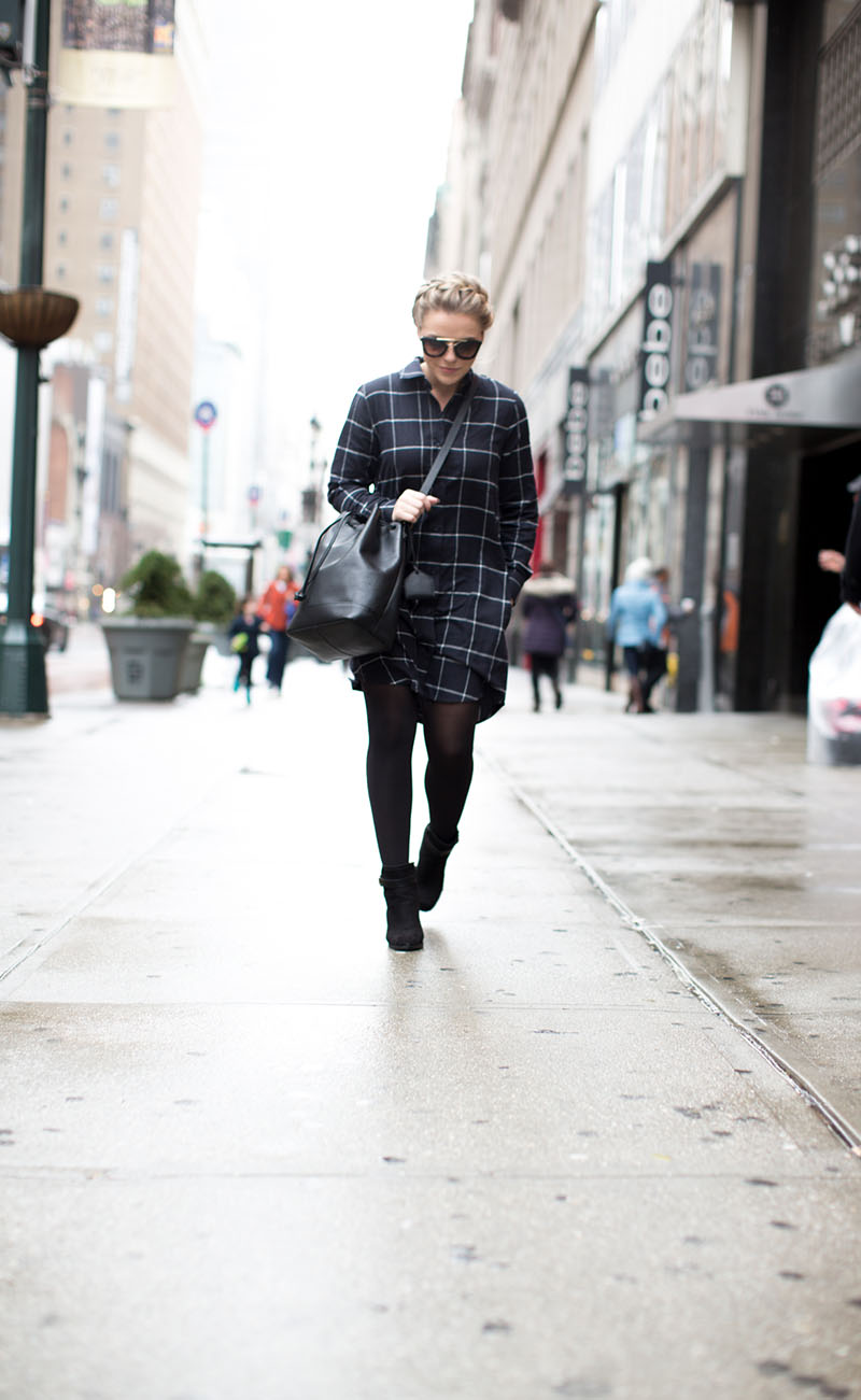 black and blue Check Button-down Dress
