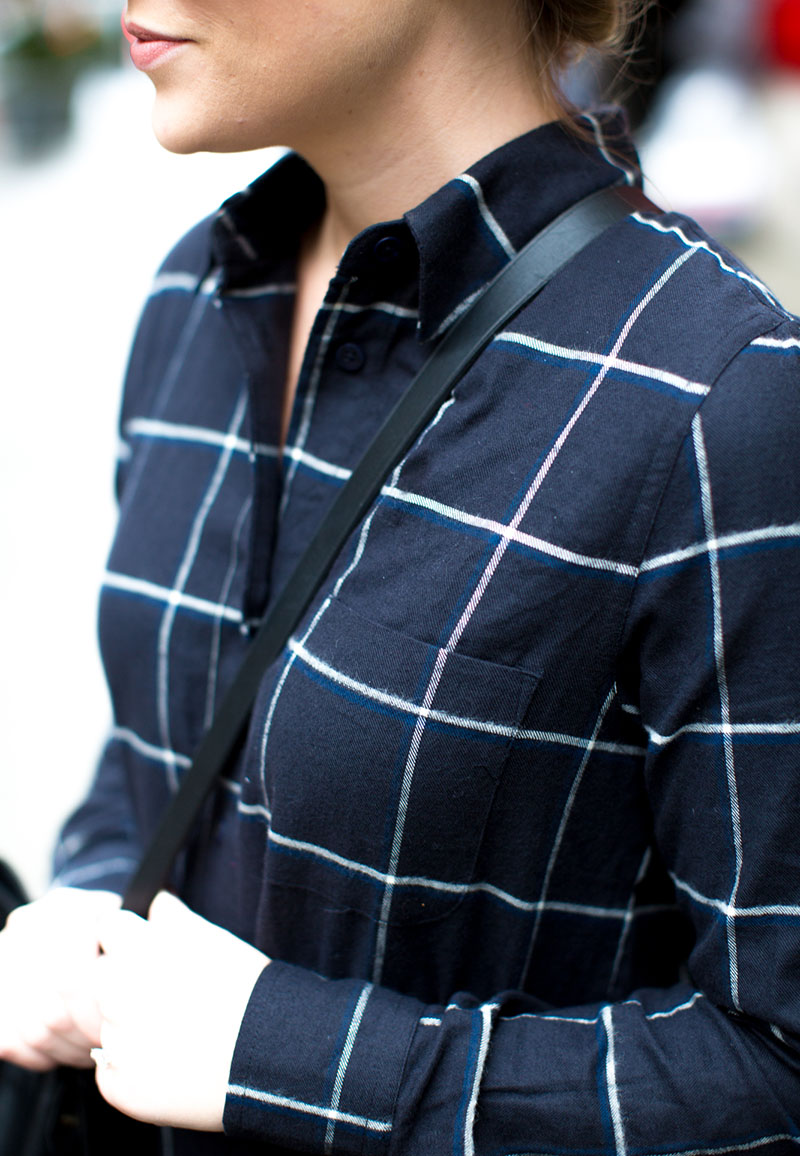 black and blue Check Button-down Dress