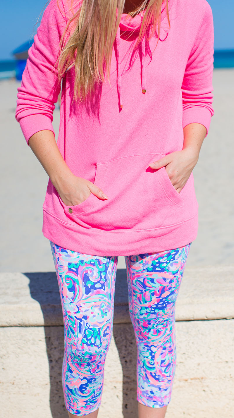 lilly pulitzer workout gear on the beach, thinkThin protein bar review
