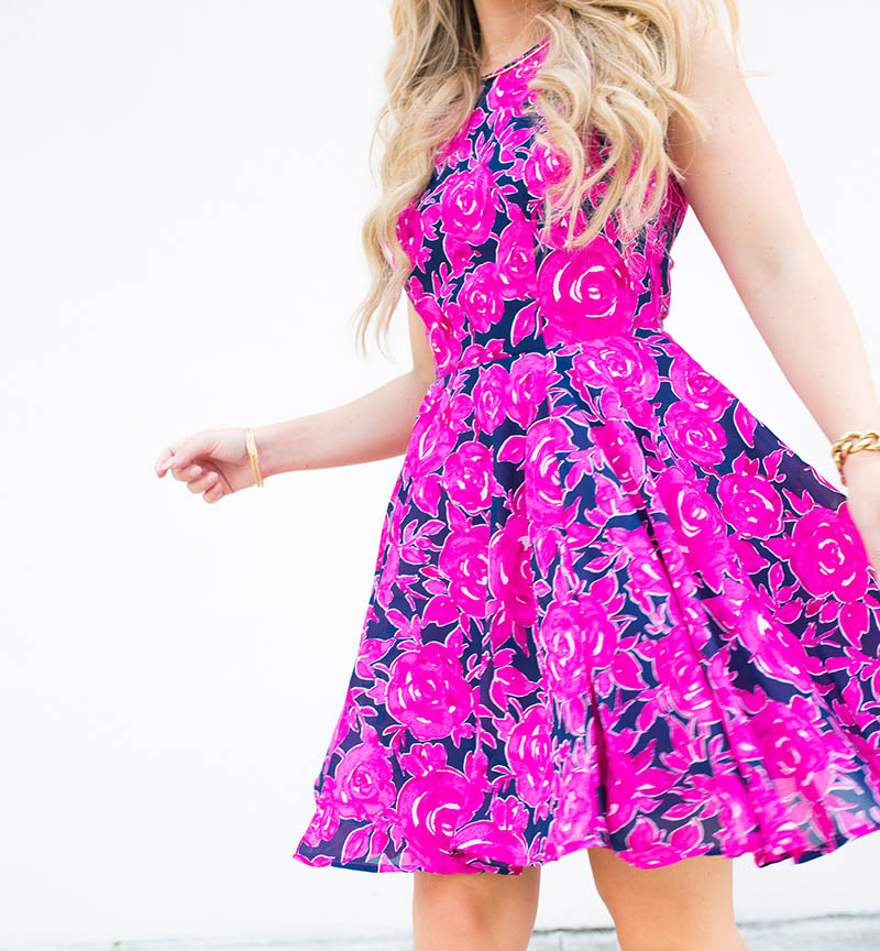 Maison Jules Hot Pink + Navy Floral Dress fit & flare