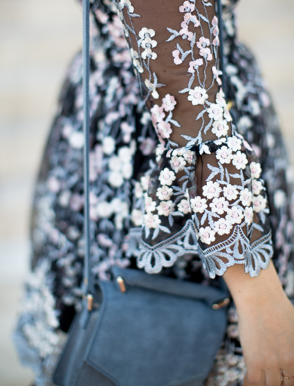 Floral Embroidered, Bell Sleeve Dress