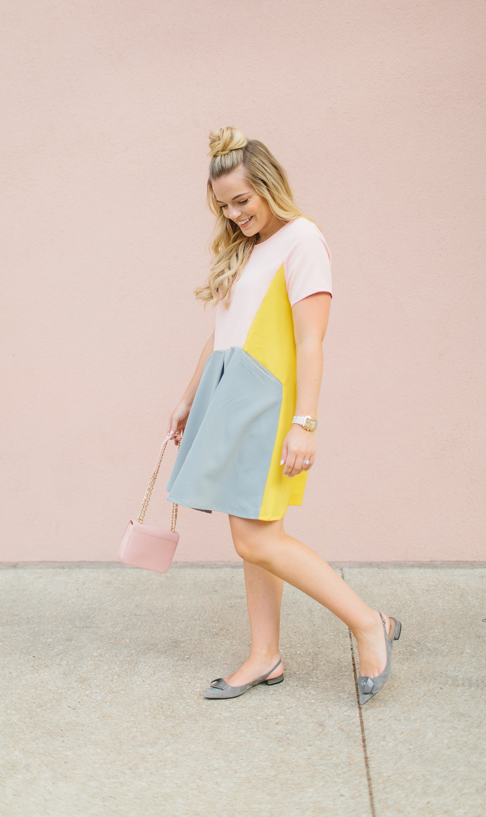 Modern Pink Color-Block Summer Dress