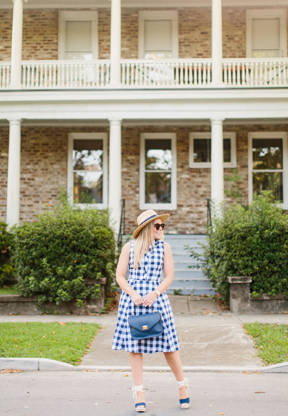Navy Gingham Fit + Flare