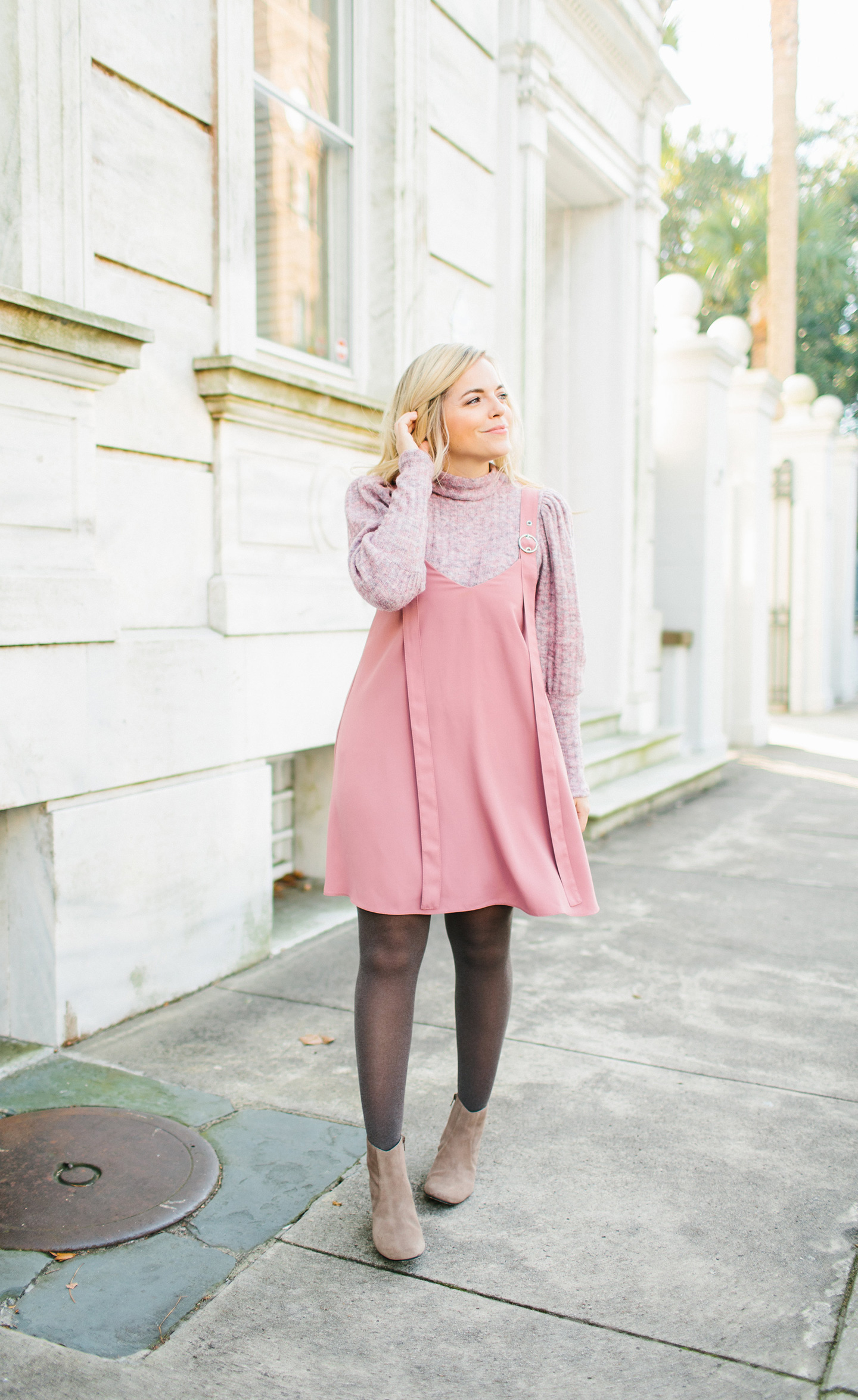 bright pink jumper dress