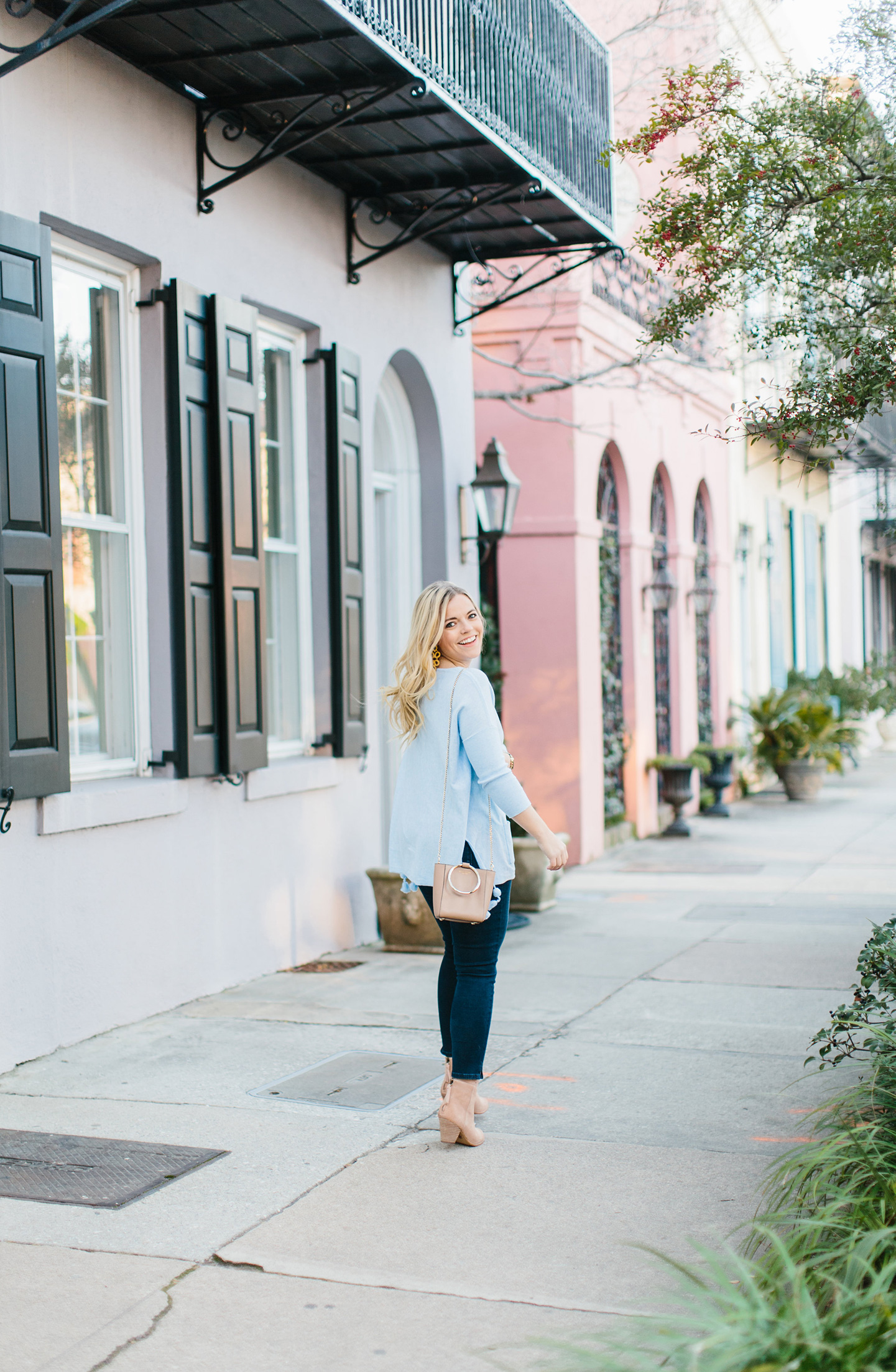 blue pom sweater