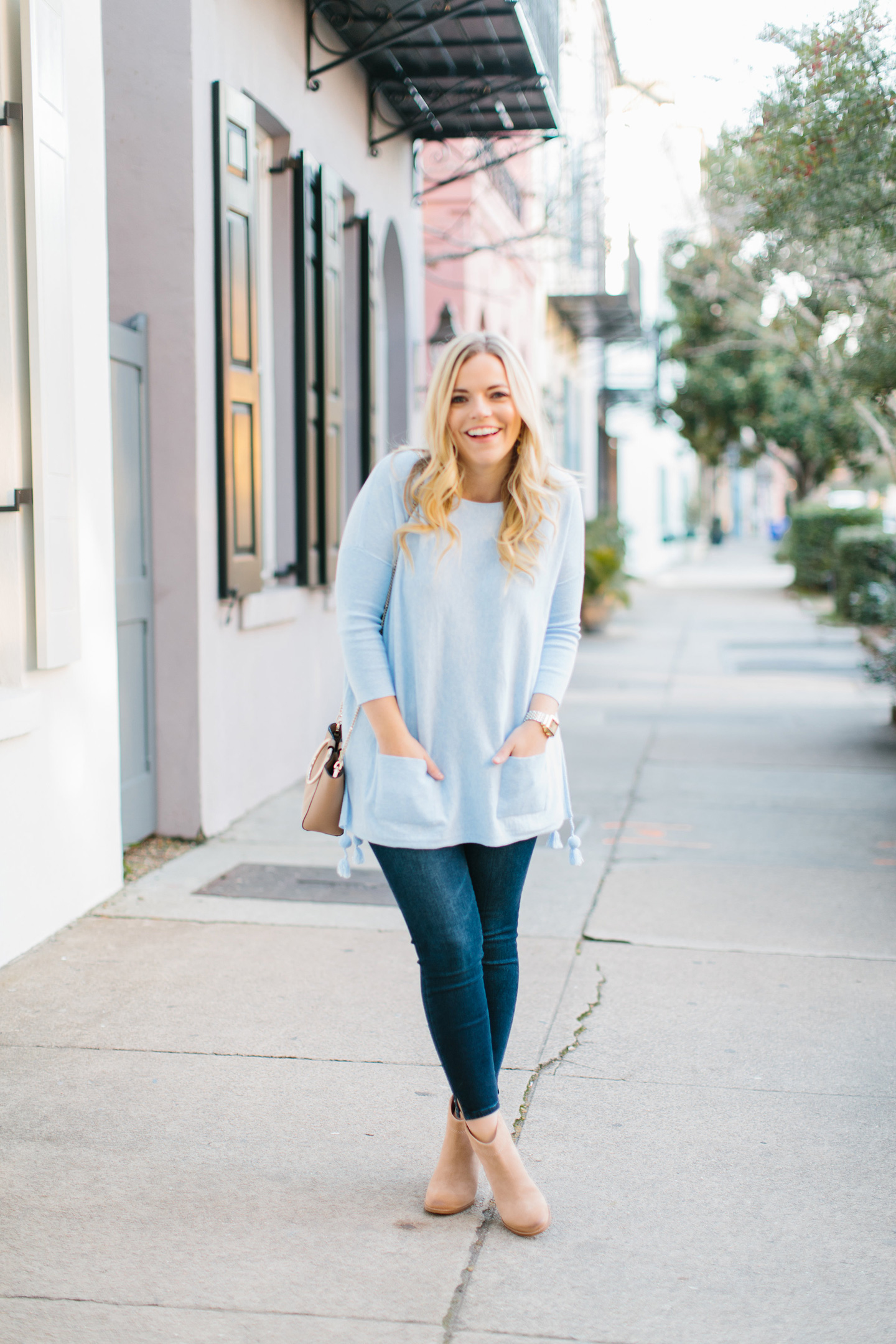 Pale Blue Pom Sweater