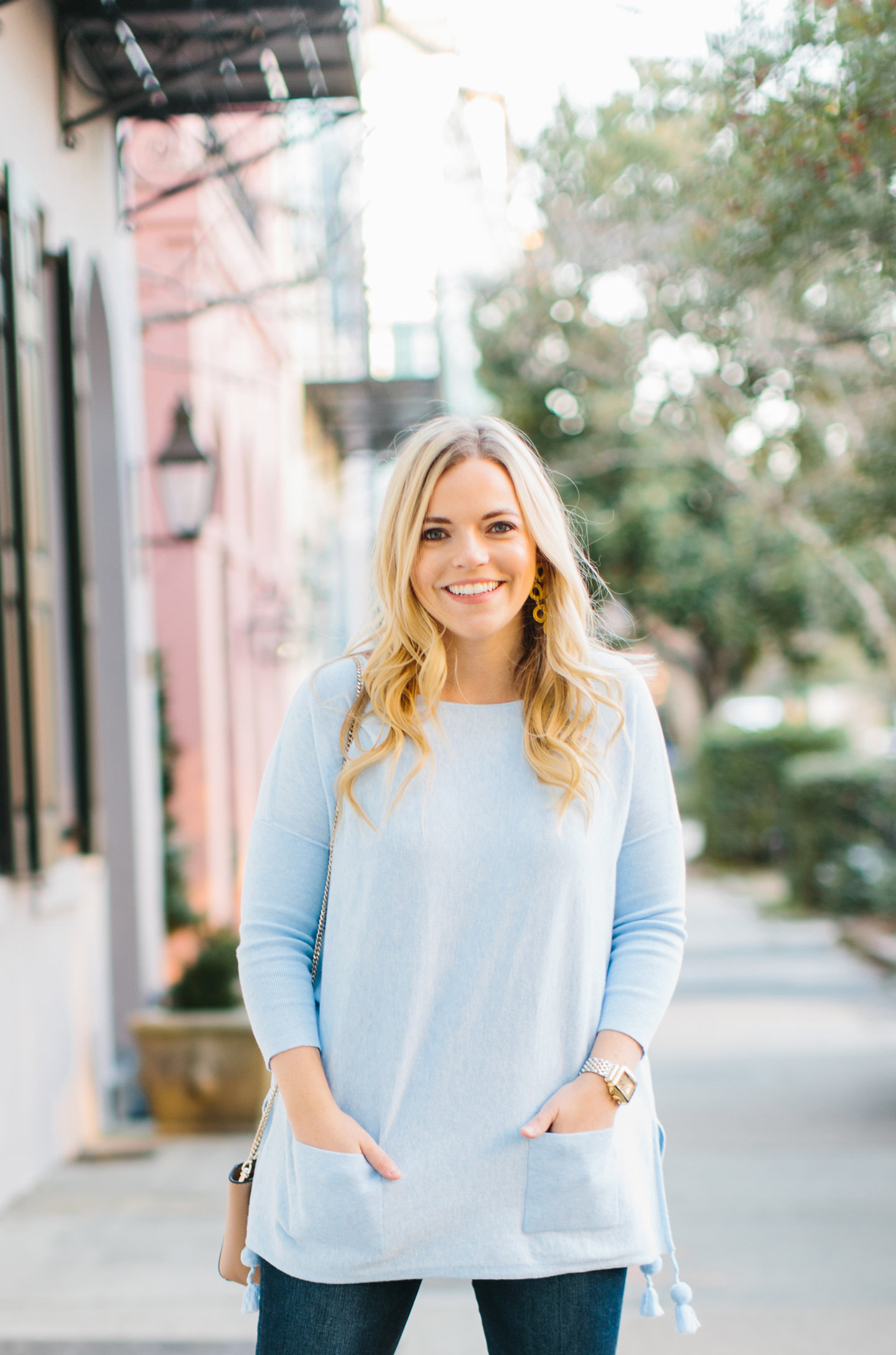 Pale Blue Pom Sweater