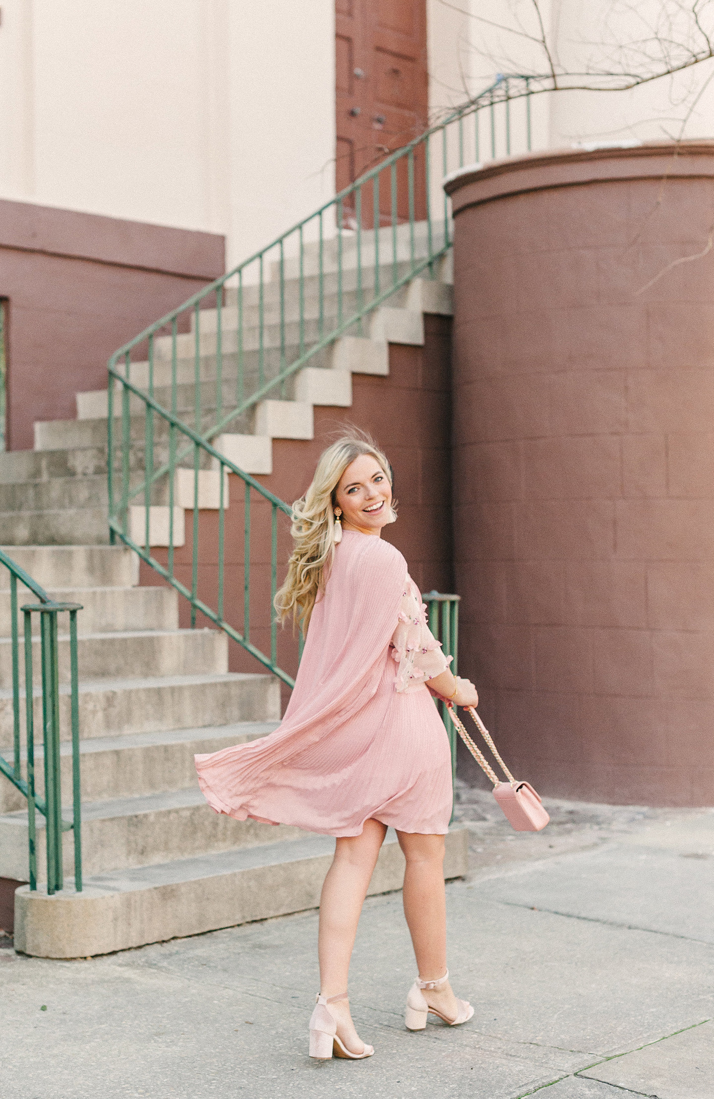 Pink Pleated Cape Dress