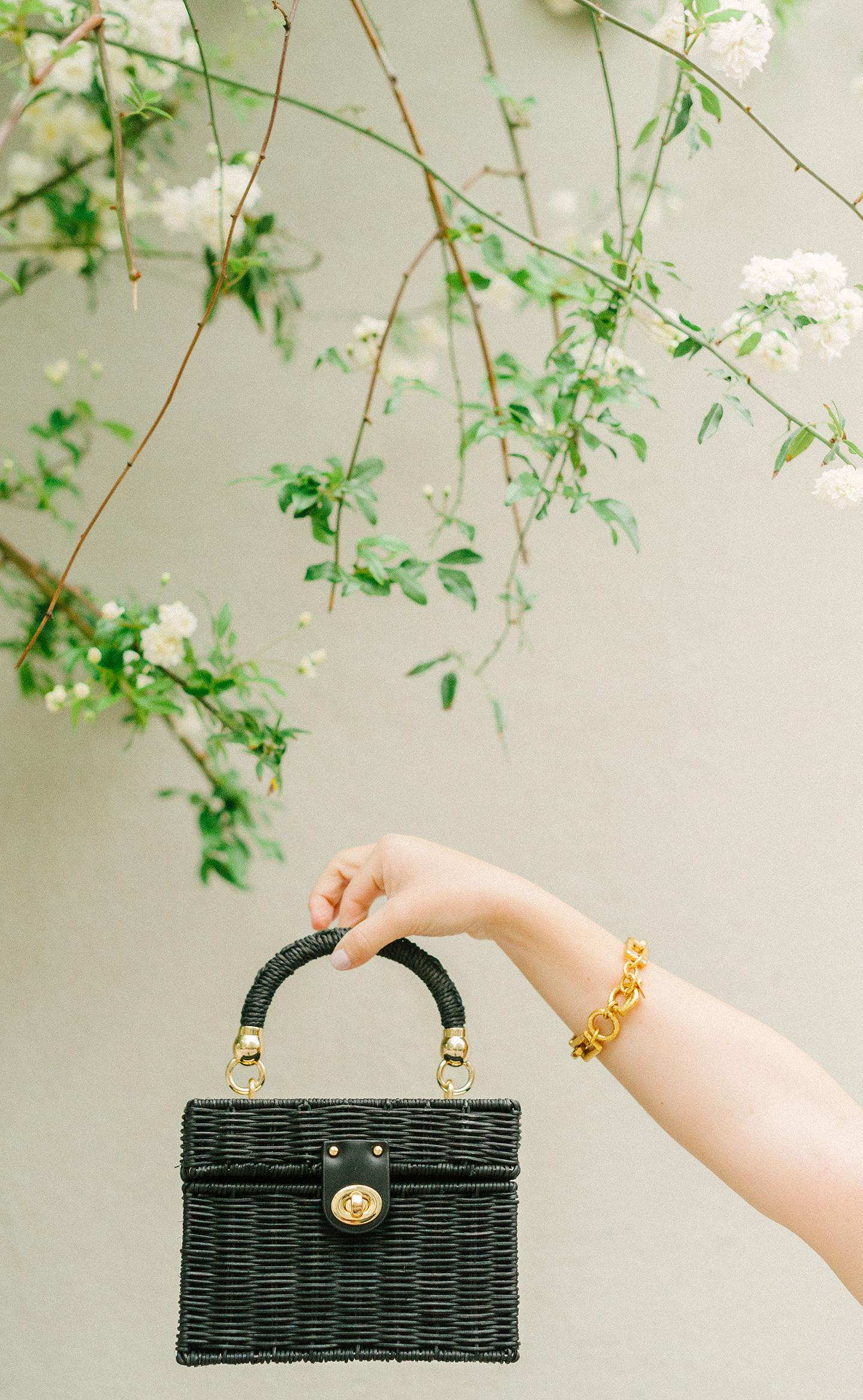 Black Straw Top Handle Bag