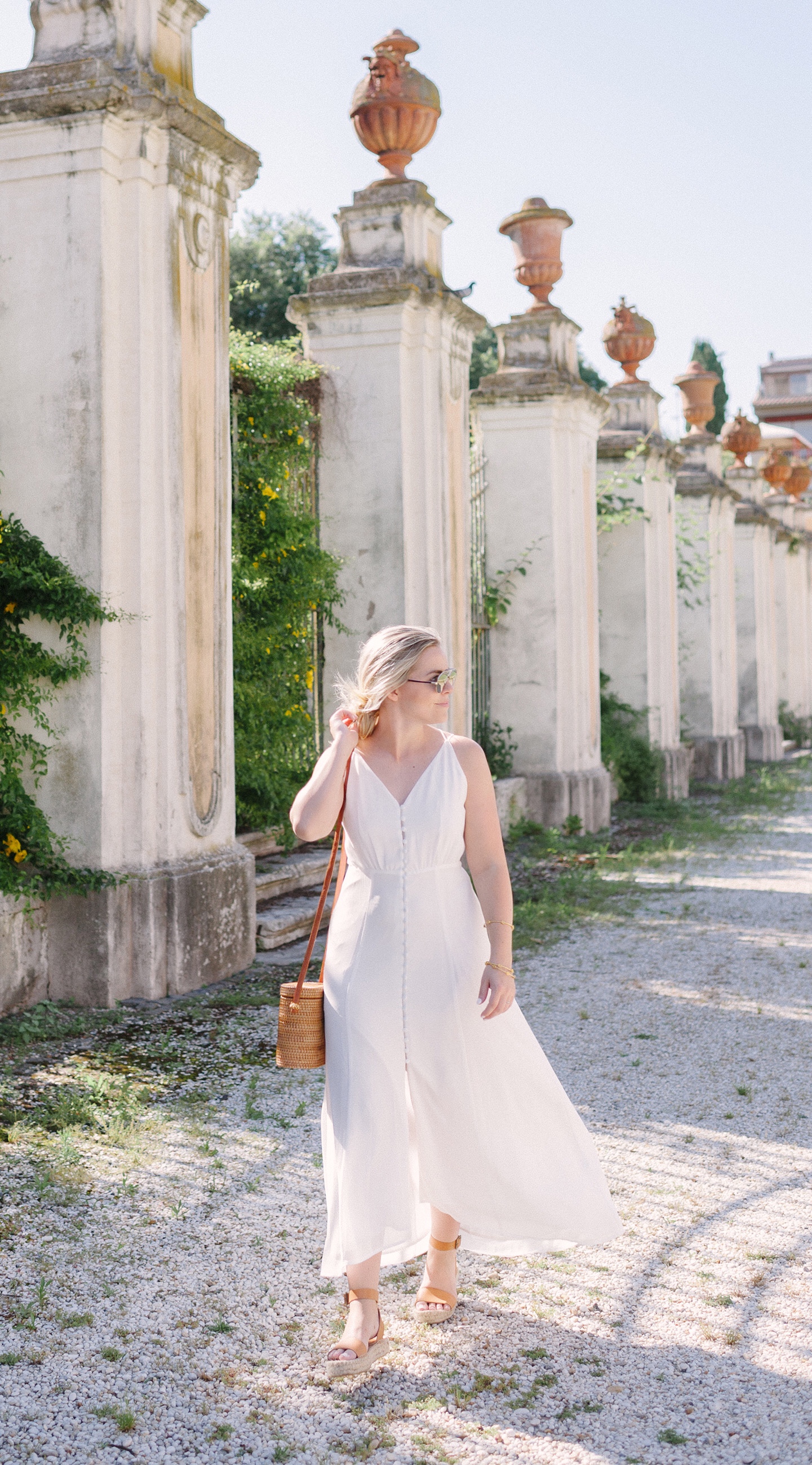 Roaming Around Rome in White Button Up Midi Dress