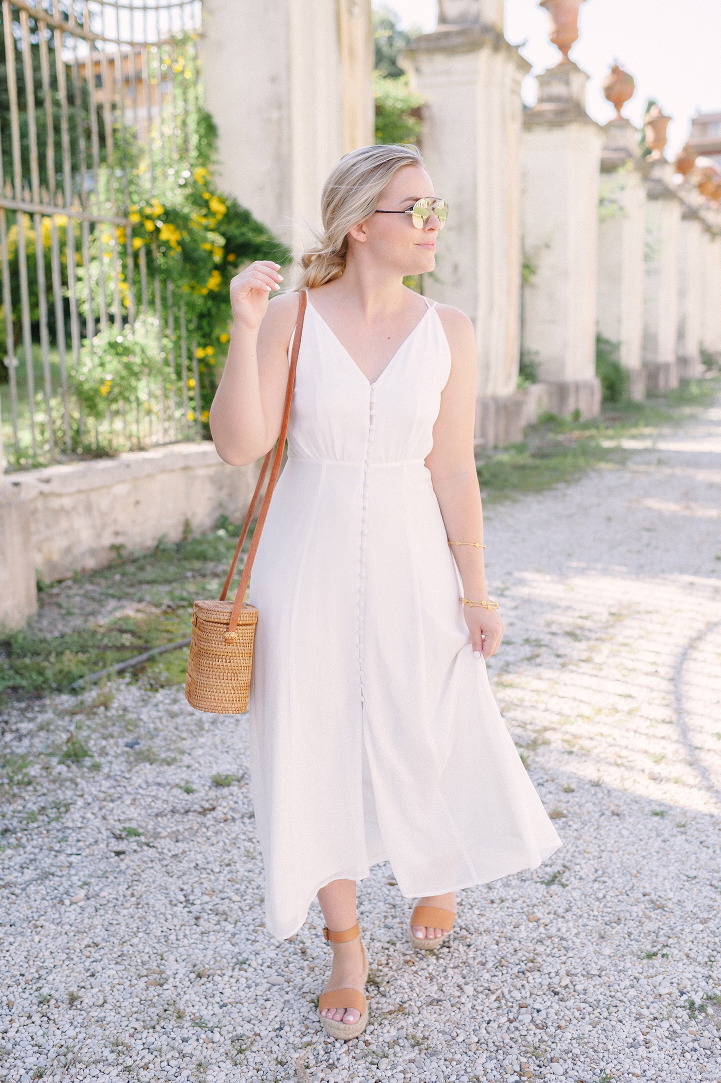 Roaming Around Rome in White Button Up Midi Dress