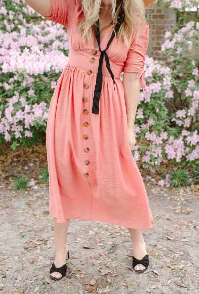 Flat Boater Hat + Coral Midi - Color By K