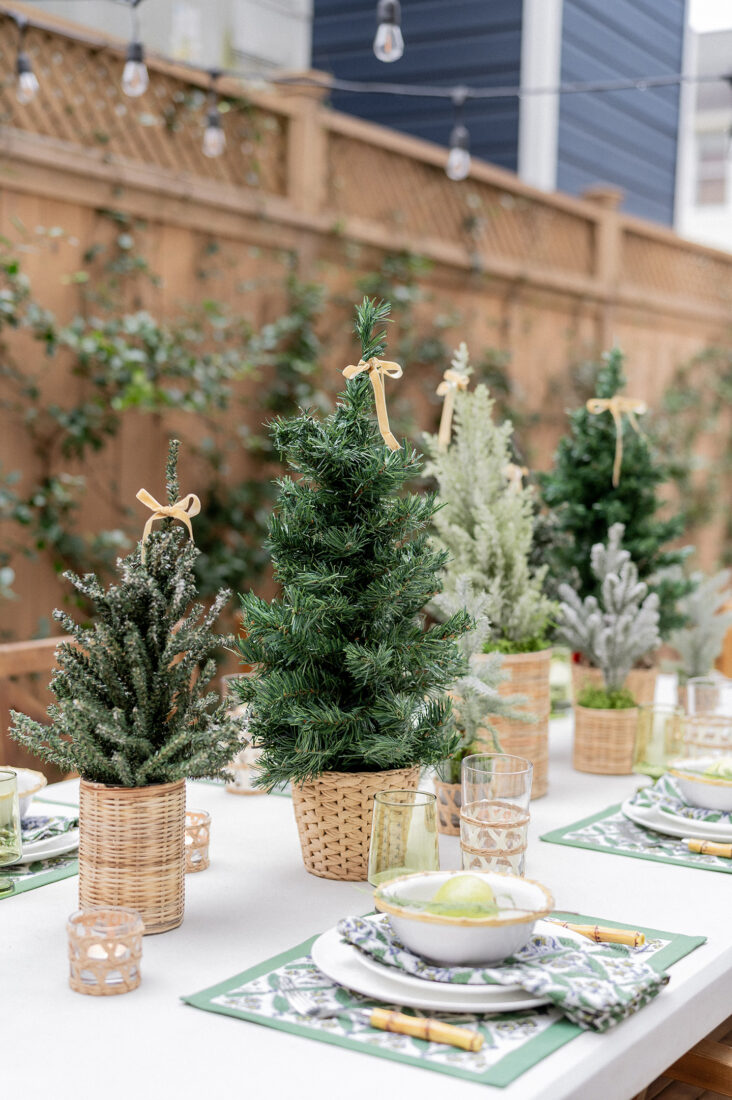Mini Christmas Tree Centerpiece for an Outdoor Holiday Table