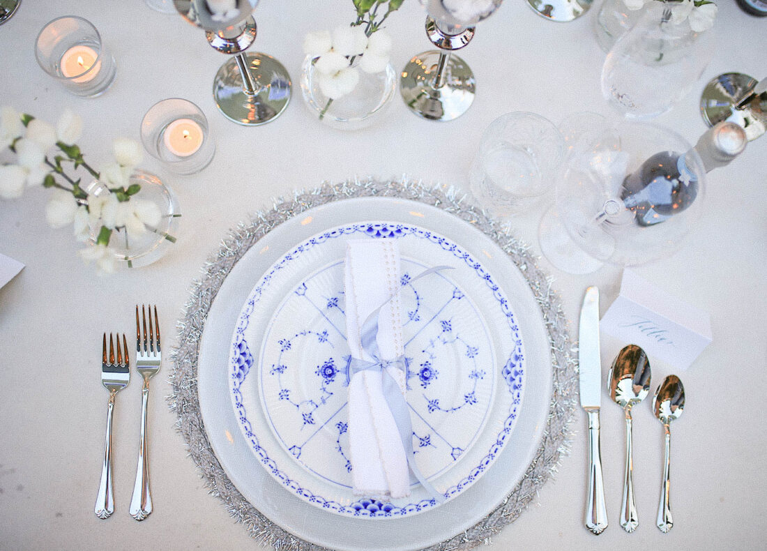 NYE Tablescape | Blue, White & Silver Place Setting